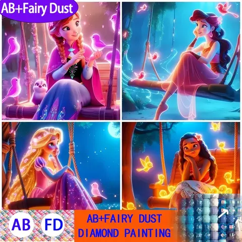 AB Fairy dust 2025 New Disney Diamond Painting Princess Cartoon Moana Diamond Frozen Anna Animal Bird Rapunzel Wall Decor