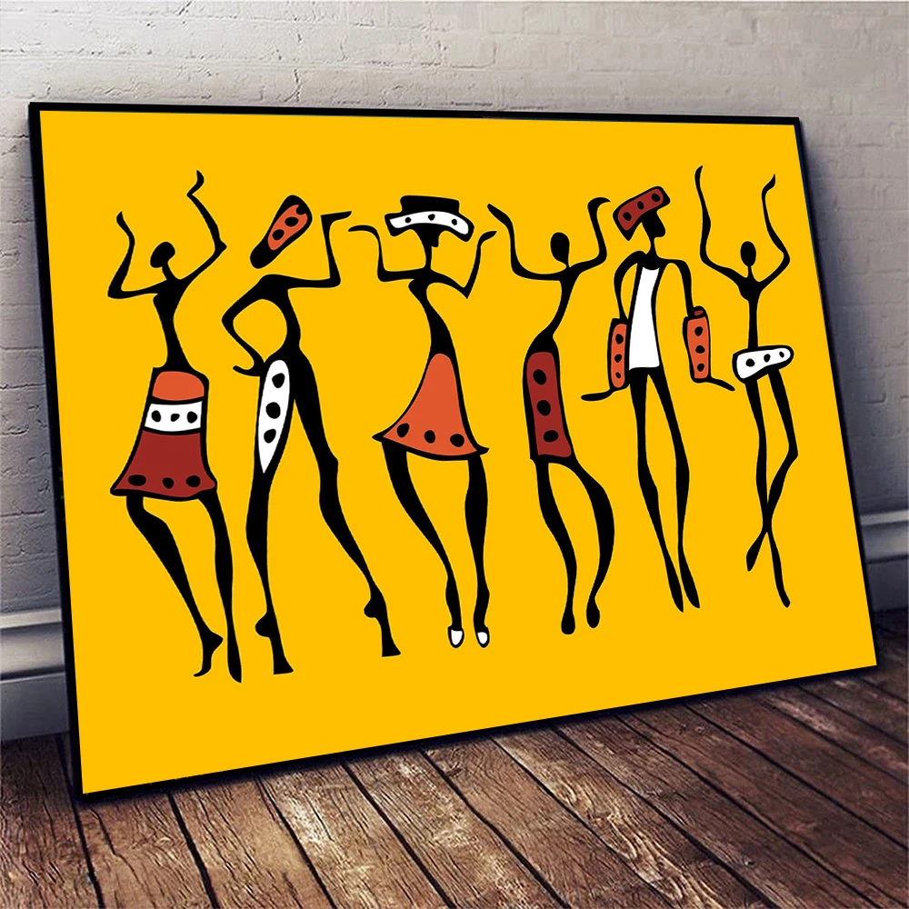 African Dancers Painting, Ethnic Art Canvas,  Abstract  Black Women Poster Print Wall Art Picture for Living Room Home Decor