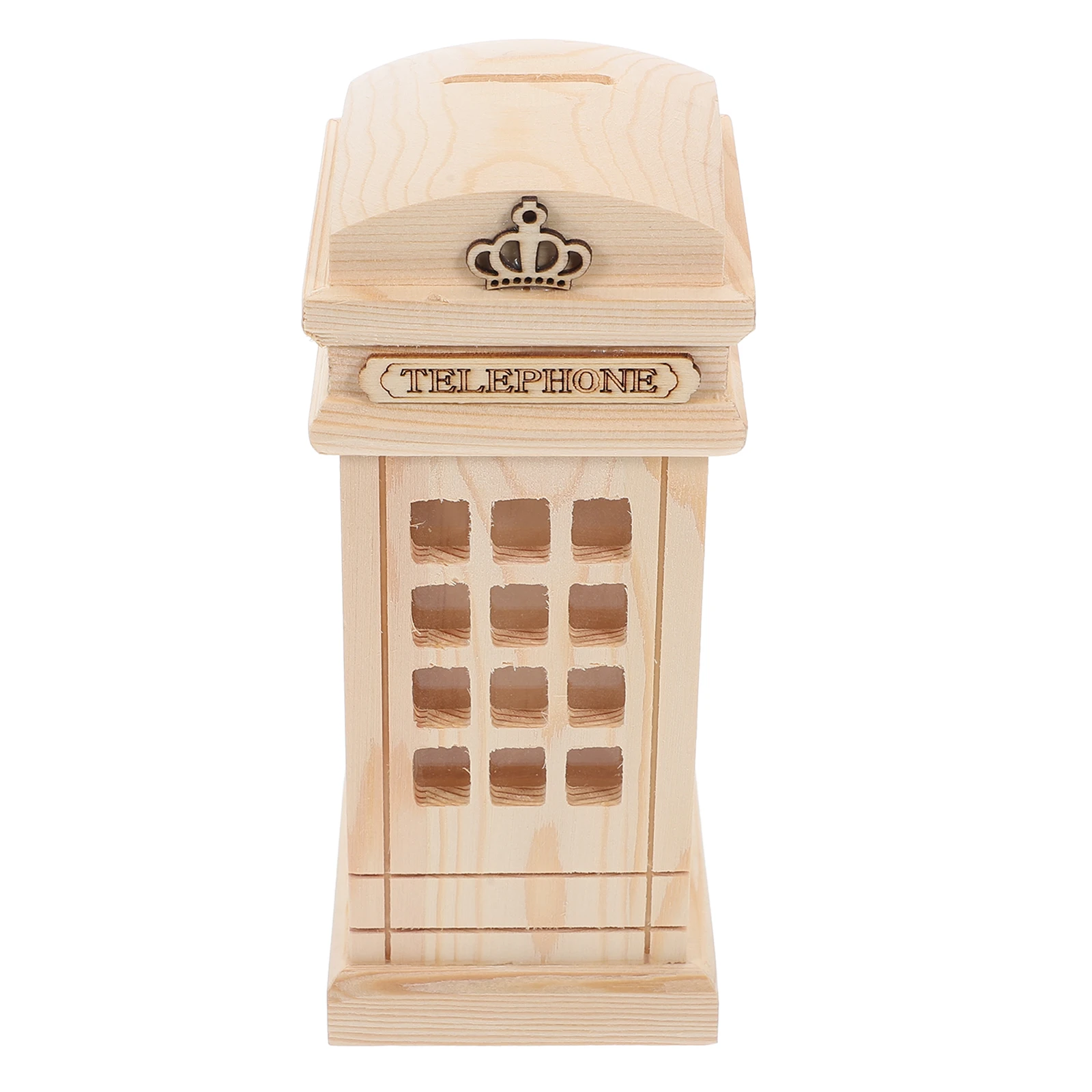 

Telephone Booth Money Bank House Piggy Change Jar Coin Adults Bill Holder Wood Case for