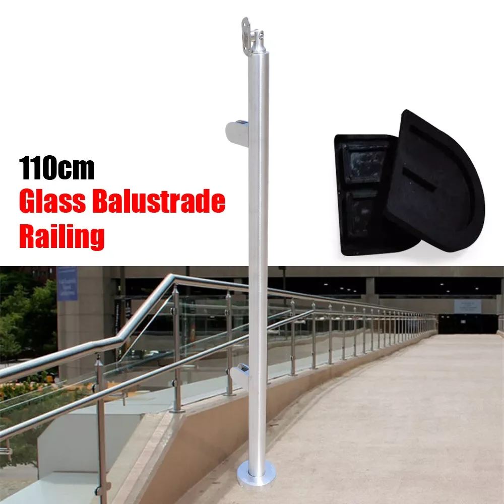 110cm Stainless Steel Railing Post, Silvery, 42mm Tube, for Indoor & Pool Guardrails Handrail Fence Glass Balustrade Post