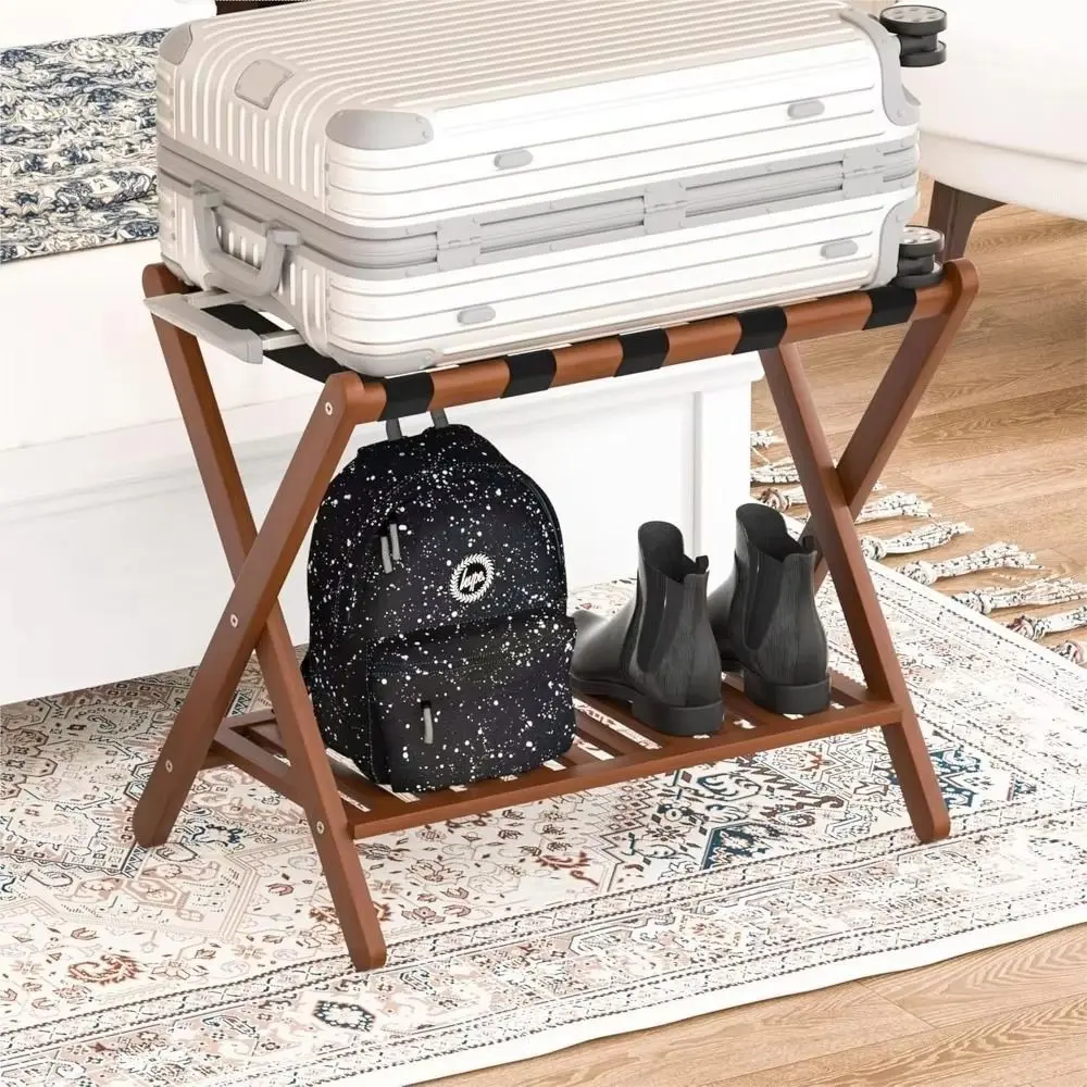 Bamboo Luggage Storage Rack 2-Tier Foldable Foldable Storage Rack Multi-Purpose Portable baggage holder Homestay