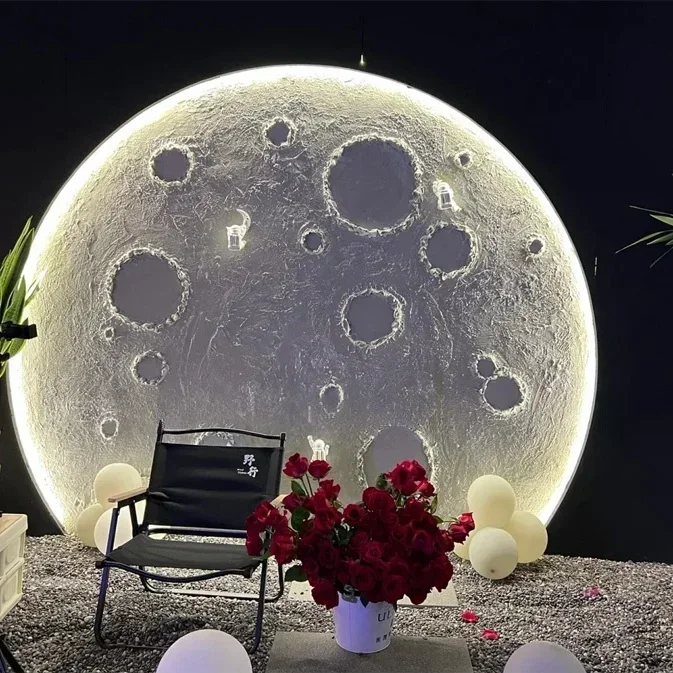 3D three-dimensional relief moon lamp wall lamp Internet celebrity atmosphere decoration pub background wall wall plaster moon