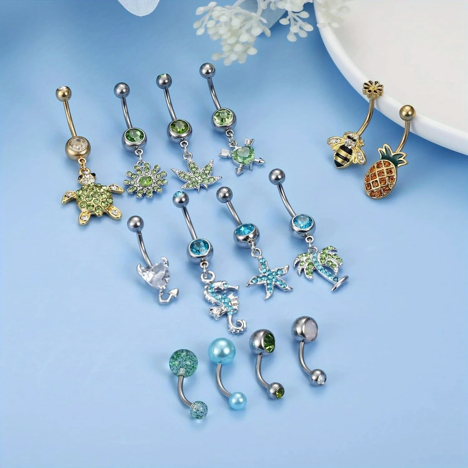 Drperfect 1Pcs Surgical Steel Belly Button Rings for Women Cute Navel Rings Body Piercing Jewelry Dangle Belly Button Ring Set