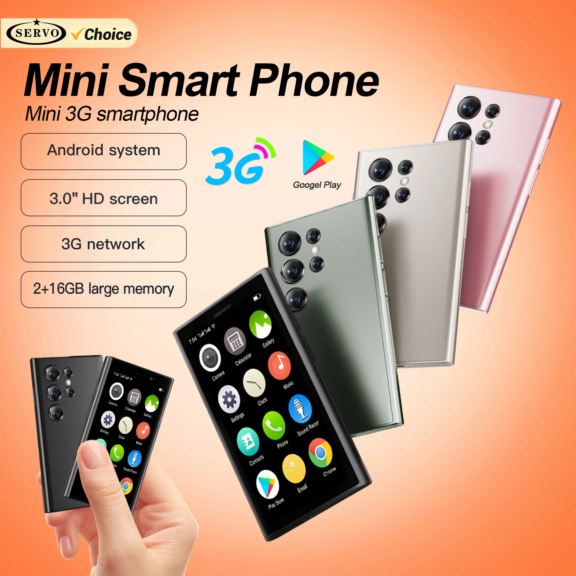 SERVO S26 Android Mini Smartphone 3G WCDMA 2G RAM 16GB ROM Play Store WhatsAPP WiFi Hotspot 3.0" Dual SIM Small Smart Cellphones
