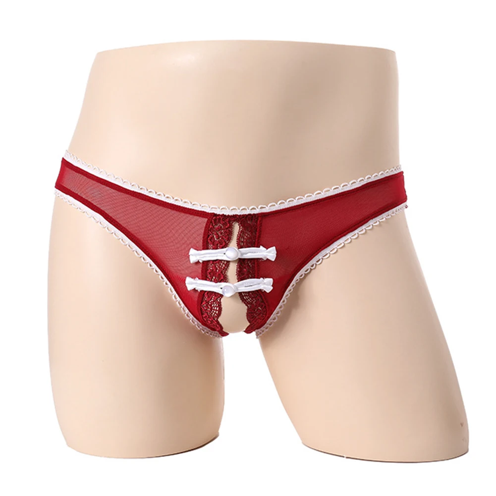 

1pc Men's Lace Mesh Bikini Briefs Open Crotch Sexy Low Waist Sheer Underwear Man Lingerie Panties Underpants