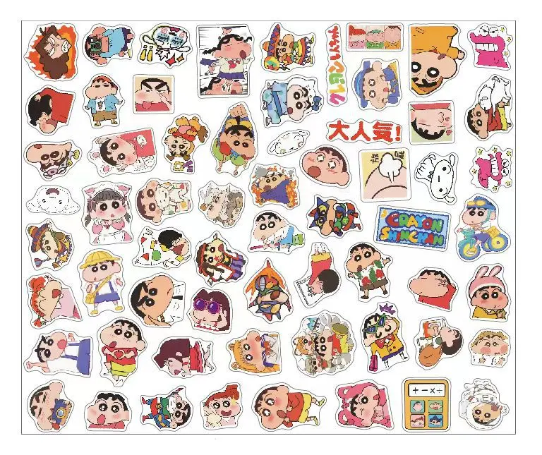 Boxed 60Pcs/set Cartoon Anime Crayon Shin-chan Kawaii Figure Waterproof Graffiti trunk laptop cup Skateboard DIY Sticker Gifts