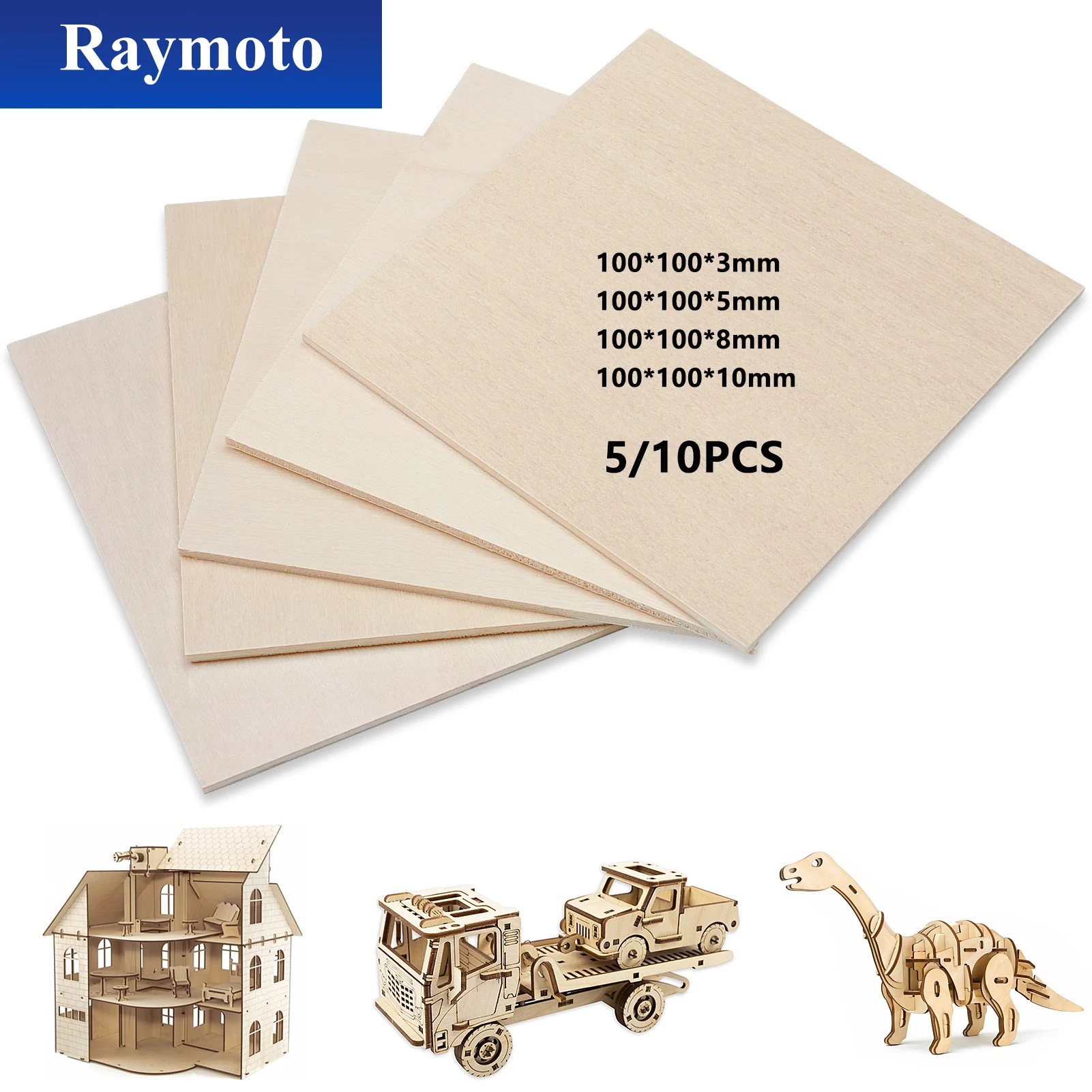Raymoto 5pcs Plywood Sheets 100mm For Laser Engraving Cutting Wood Sheets Test Squares Wood Board For  Laser Engaver