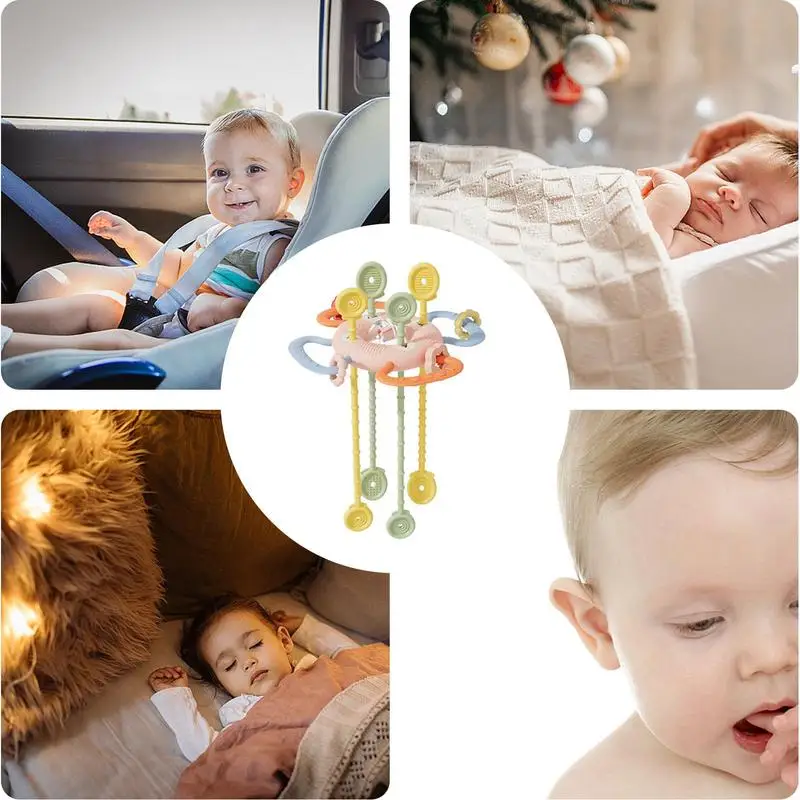 Travel Pulling String Toy Pulling Sensory Teether Kids Food-grade Silicone Chewing Toy Develop Preliminary Cognitive Abilities