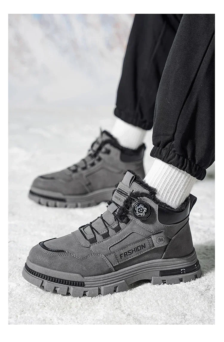Herren Winterstiefel mit Plüschfutter, Schnürstiefel mit Drehverschluss, rutschfeste, strapazierfähige, warme Outdoor-Arbeitsstiefel – Detail 10