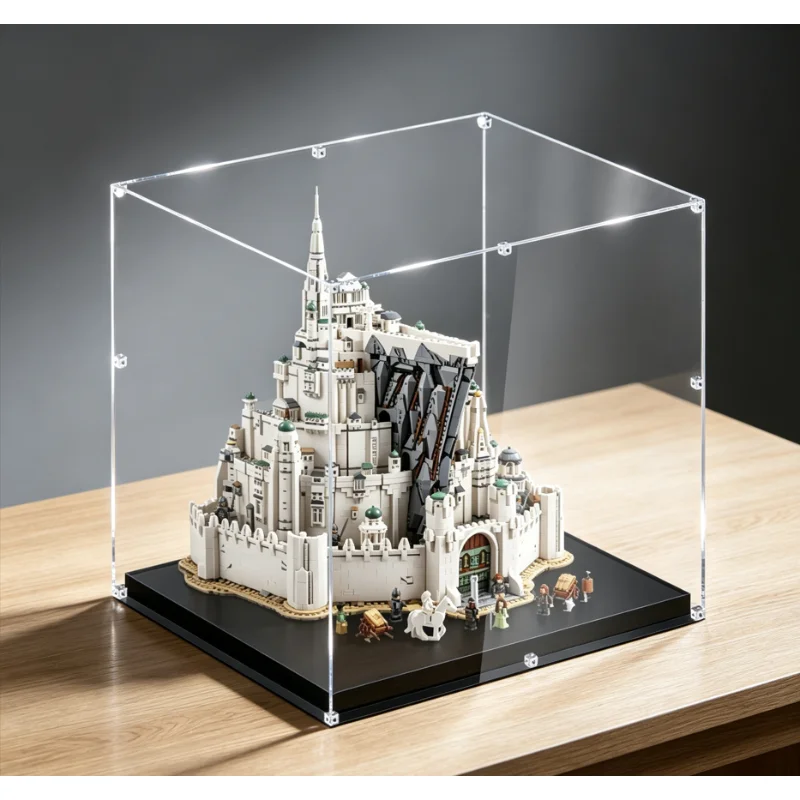 Премиум-витрина из акрила толщиной 3 мм для Lego 11377 «Минас Тирит: Белый город». Прозрачный пылезащитный футляр для набора кирпичиков 11377.