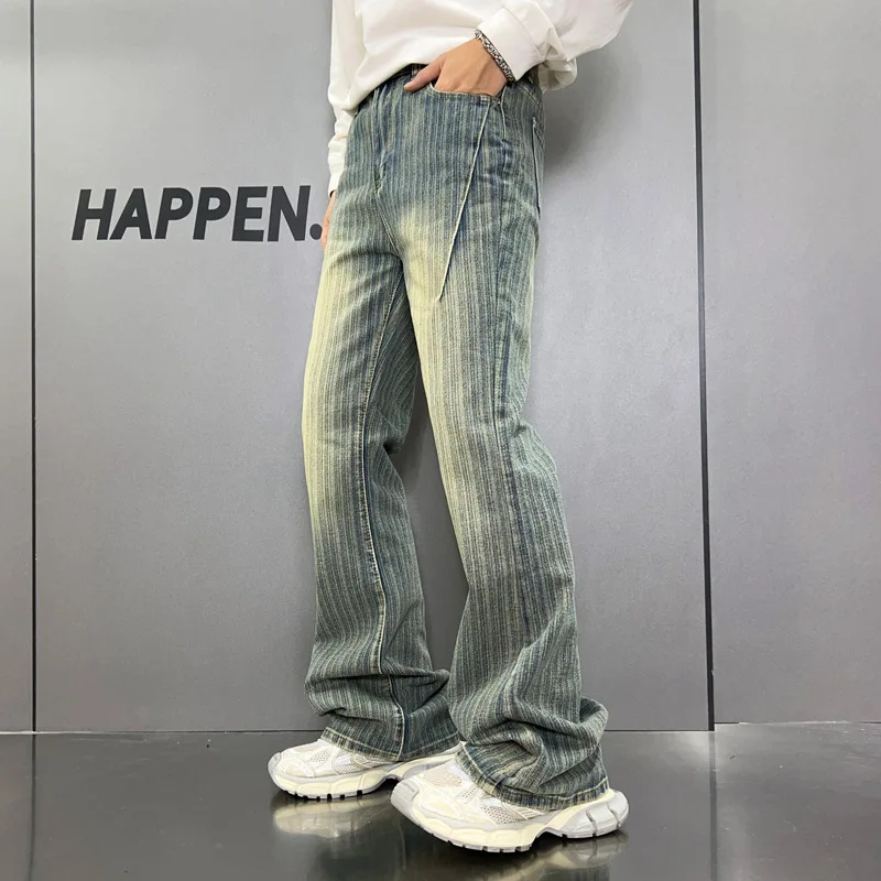 

Washed Indentation Loose Jeans Men 2024 Old Retro Street American Fashion Brand Straight Wide Leg Mop High-End Y2K Trousers