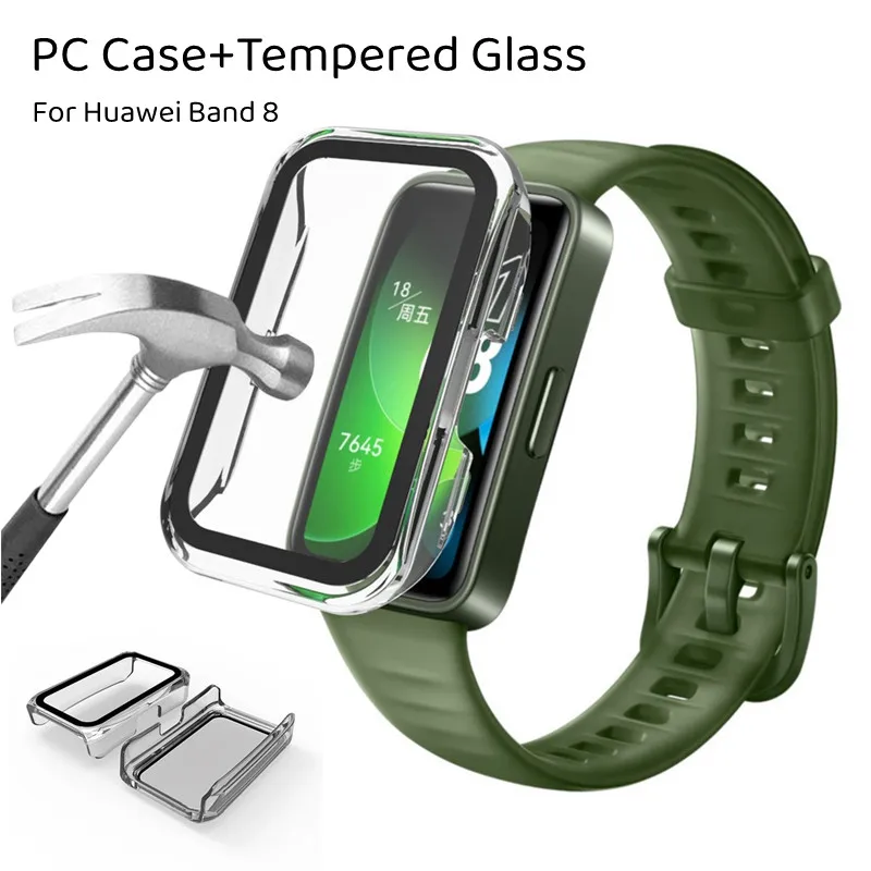 Glass + Case for Huawei band 8 Accessoroy PC All-around Bumper Protective Cover + Screen Protector for Huawei band8 Accessories