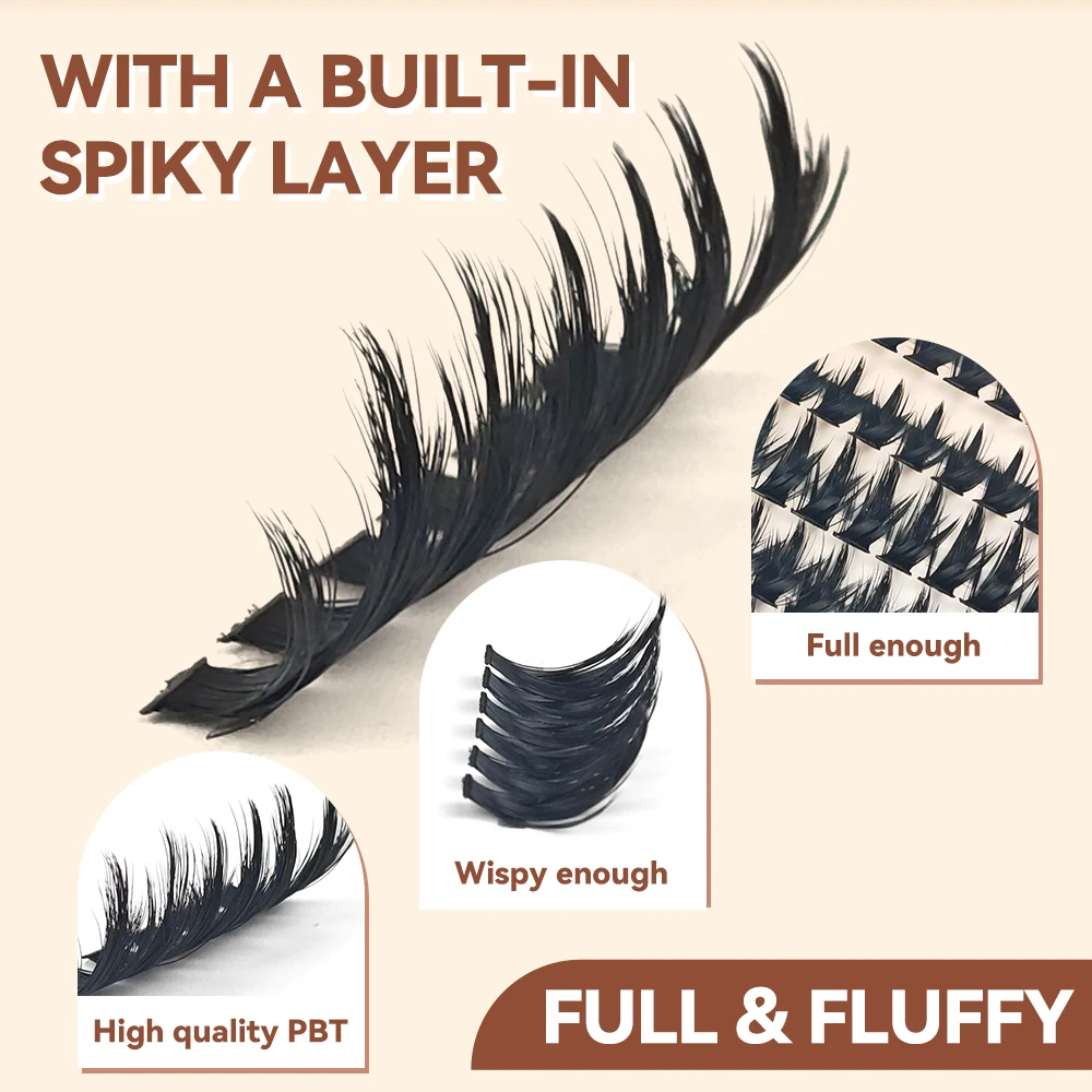Yelix  Eyelash Extensions Spikie Lash Clusters with Fishbone Flex DIY False Lashes Fluffy Volume Mix Length 10-18mm D Curl