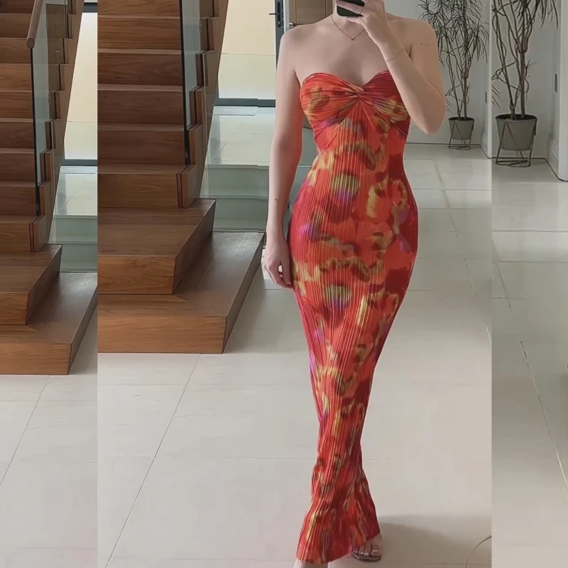 

Sexy Bal Printed Long Dr Women's Strapl Gown High Waist Bell Sve Spring Summer Autumn Winter Dr