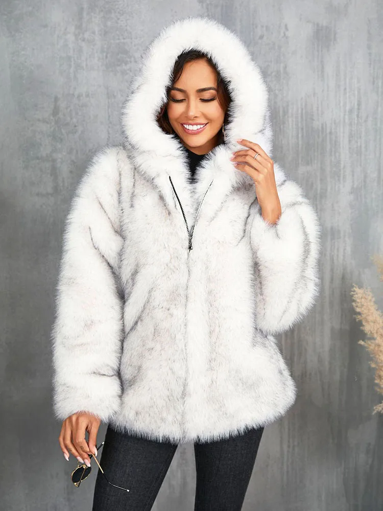 ZADORIN Vintage Winter Coats Women Oversized Hooded Long Faux Fur Coat Fluffy Warm White Womens Jacket Fur Coats Outerwears