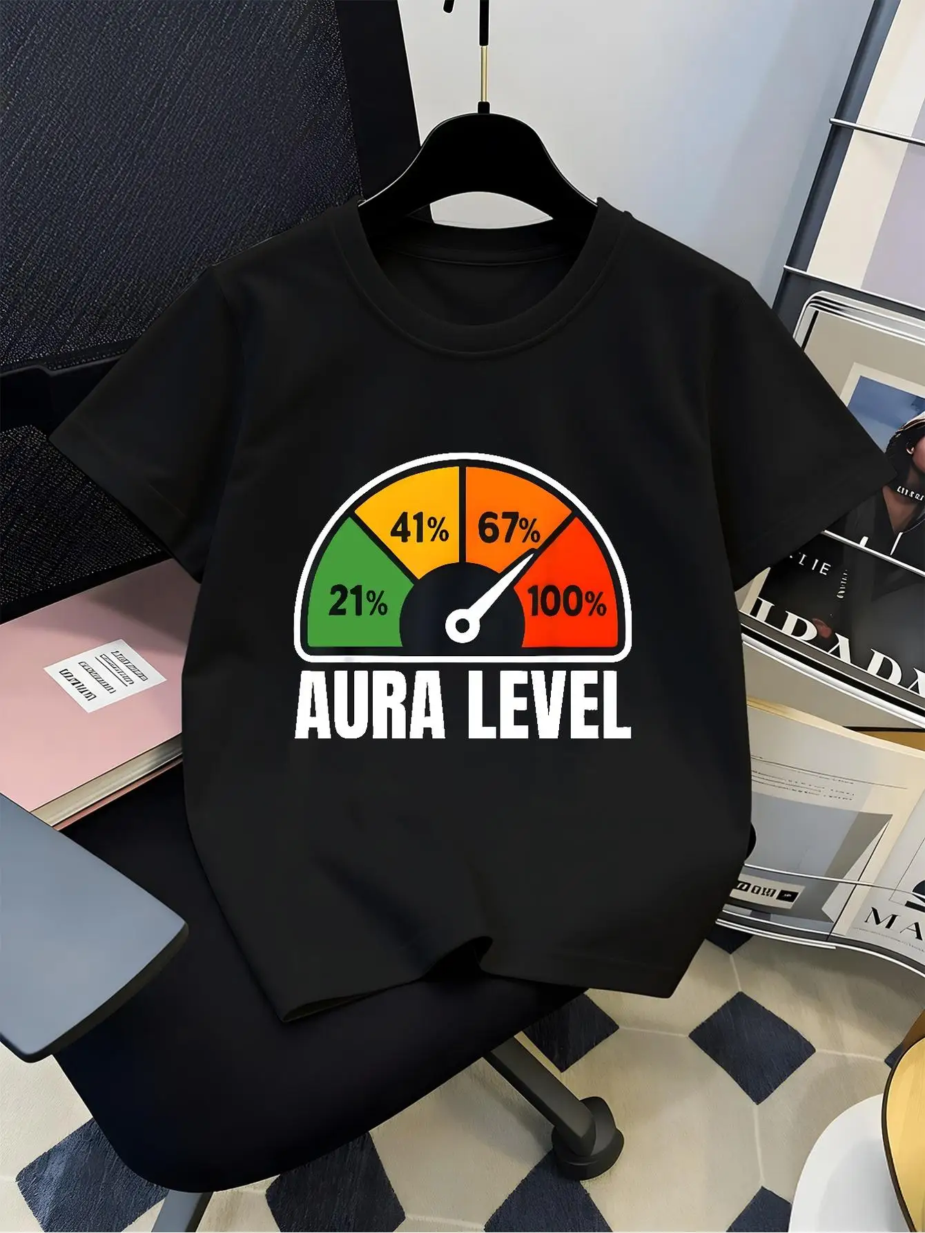 Kids Aura Level Gauge Meter Funny Meme Graphic Tee Boys Girls Family Matching Short Sleeve Trendy Casual Everyday T Shirt