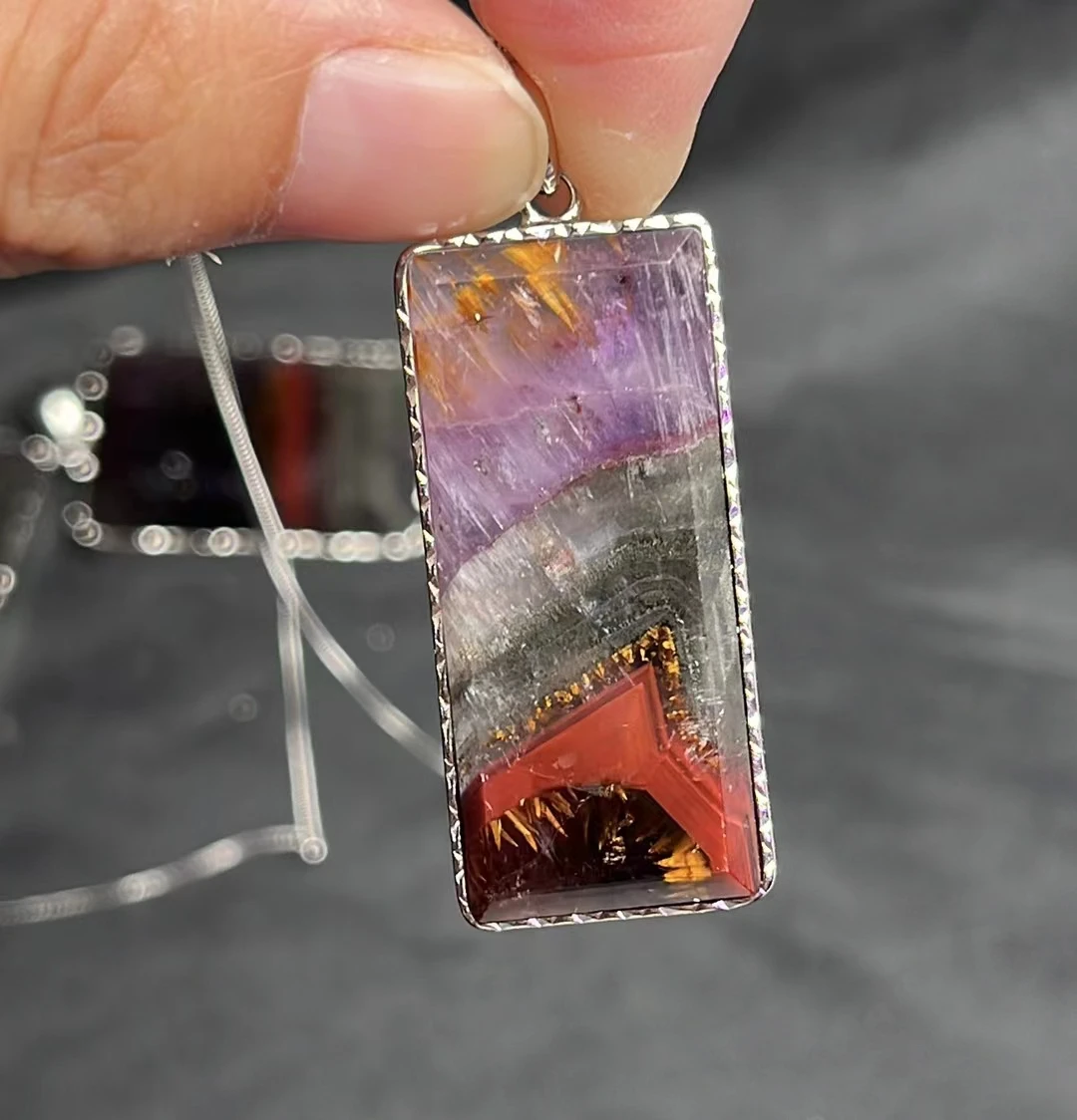 

Natural Purple Cacoxenite Red Auralite 23 Rectangle Pendant 39.5mm Rutilated Women Men Canada Necklace Jewelry AAAAA