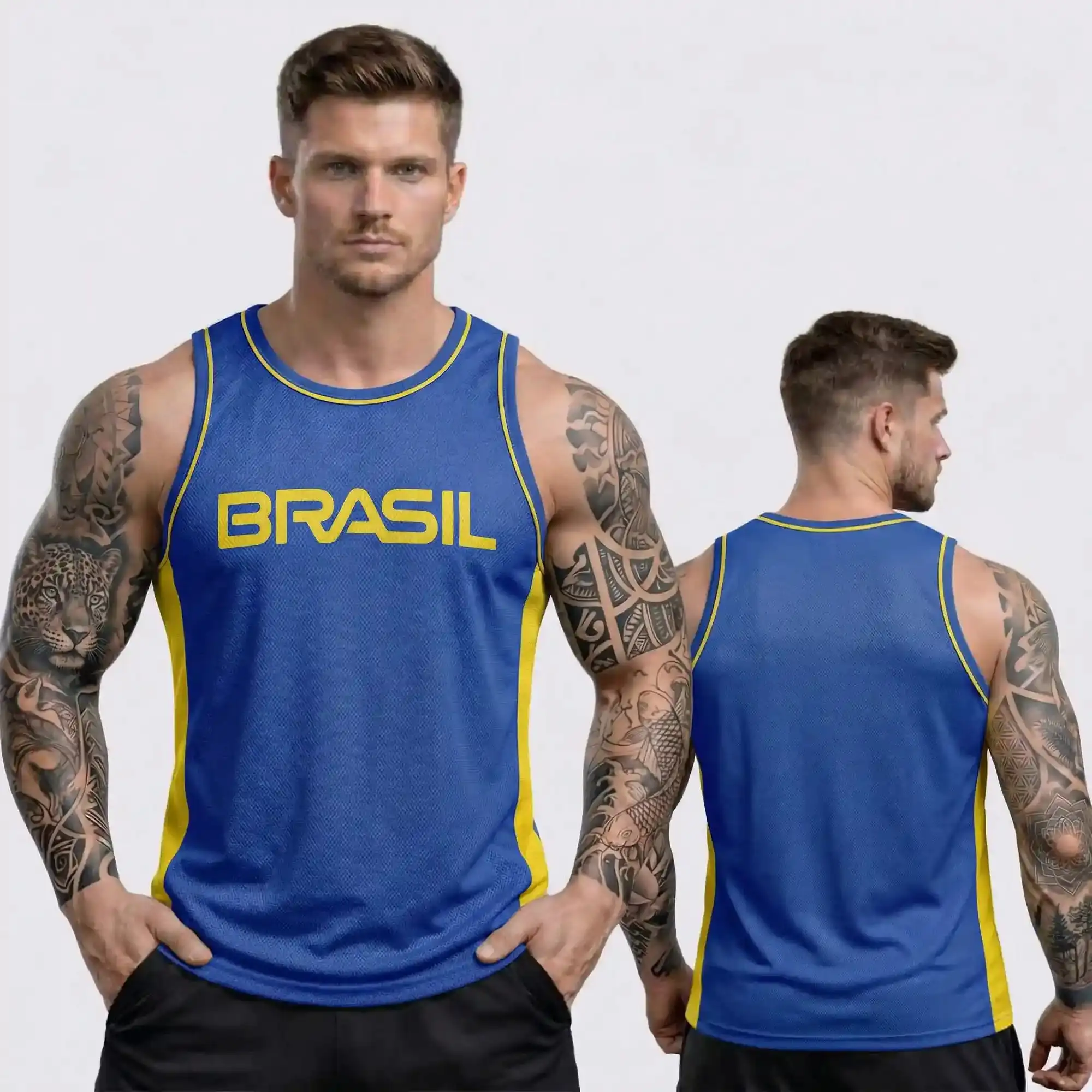 Summer Men's Brazil Theme Sports Sleeveless Tank Top Breathable Mesh Sports Women's Leisure Fitness Yoga Tank Top