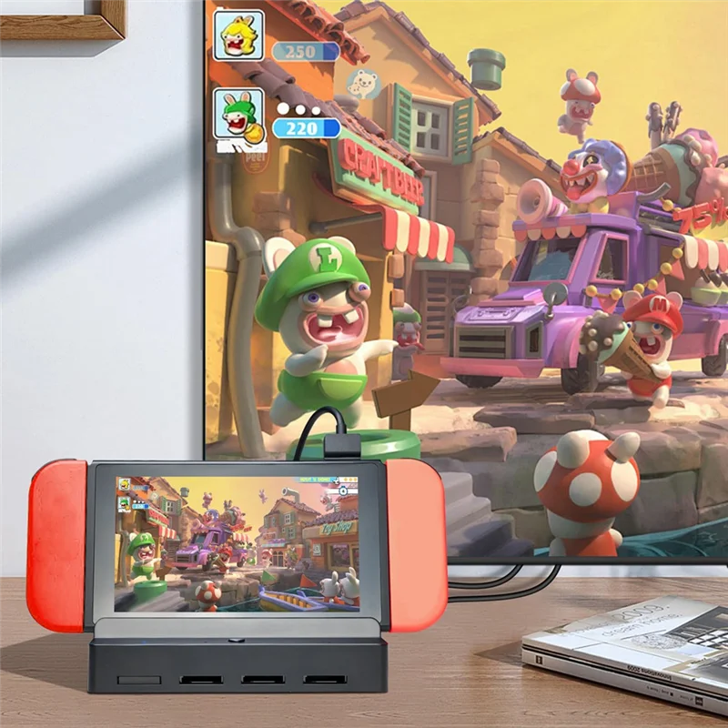 【HOT】แท่นวางทีวี 4 ใน 1 สําหรับสวิตช์/สวิตช์ OLED สวิตช์เครื่องอ่านการ์ดเกมพร้อมช่องเสียบการ์ด 4 ช่อง สถานีชาร์จพอร์ต USB-C