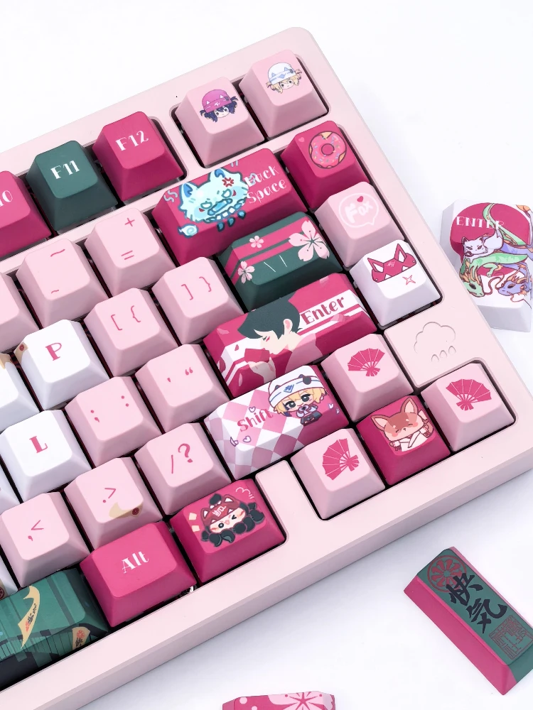 140+ Keys Game Overwatch Kiriko Theme Keycaps PBT Heat Sublimation Customized Keycap Set Cosplay Doujin Gifts