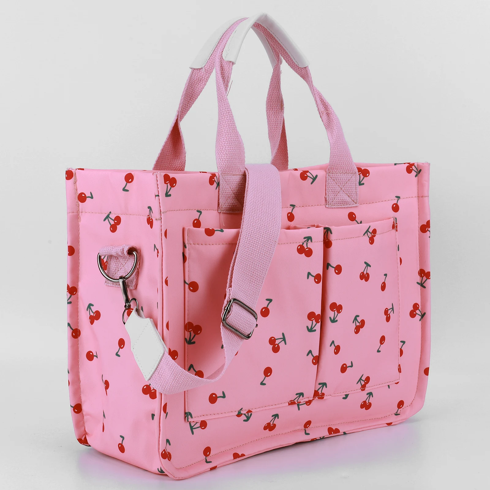 Women Cherry Pattern Tote Bag Adjustable Strap Clutch Lady Large Capacity Shopper Commute Bag Cherry Printed Tote Handbag