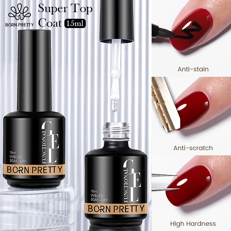 BORN PRETTY 15ml Super Top Coat Base Gel voor Gel Nagellak Transparant Losweken UV Gel Polish Nagelmanicure Semi-permanent