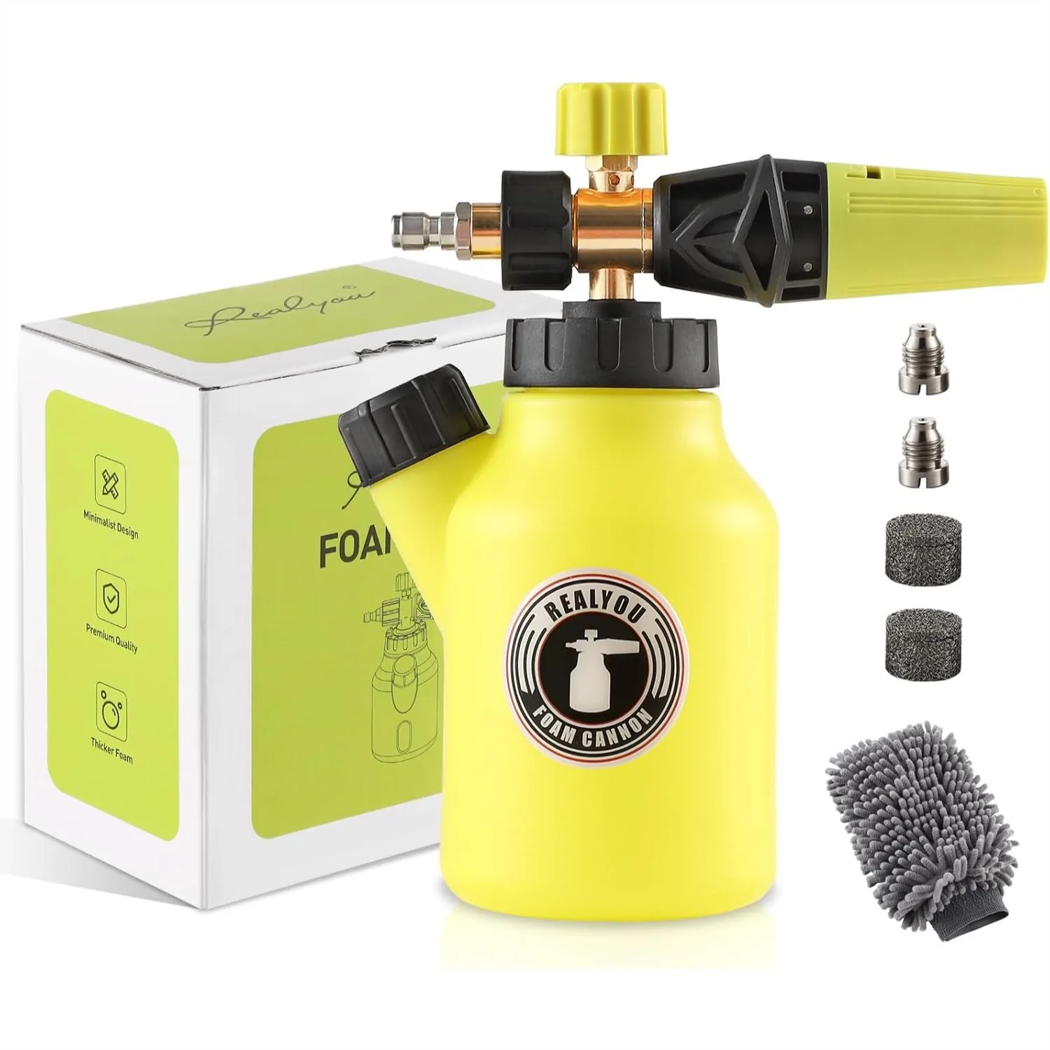 Cañón de espuma para lavadora a presión de hasta 4500 PSI, pulverizador de espuma premium con botella de 1 litro y accesorios