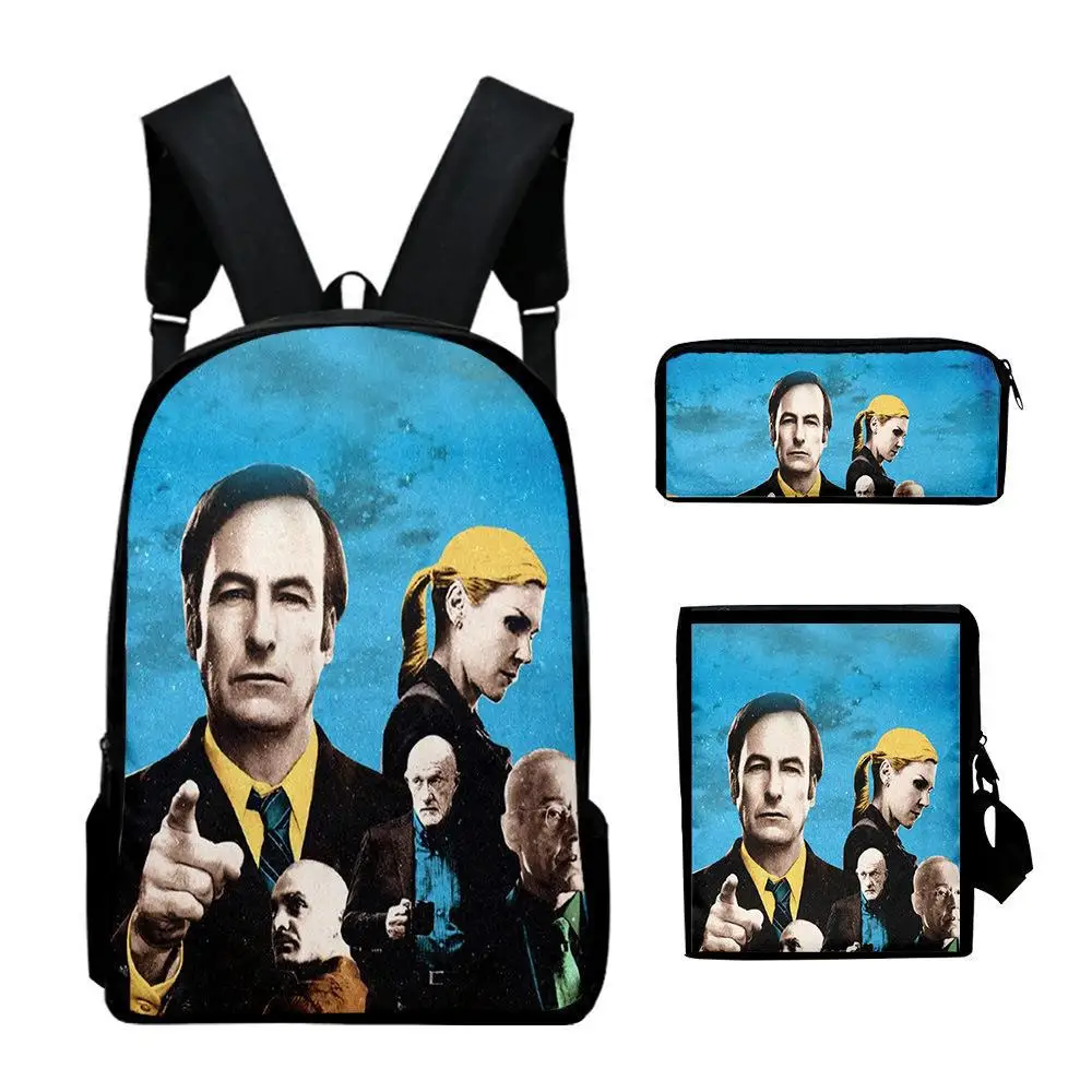 Harajuku Novelty Better Call Saul 3D Print 3pcs/Set pupil School Bags Laptop Daypack Backpack Inclined shoulder bag Pencil Case