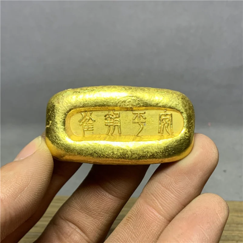 Simulated Pure Copper Gold Ingot Ornament Antique Solid Qing Dynasty Gold Ingots Living Room Wealth Decoration Gift Iron Wire Mo