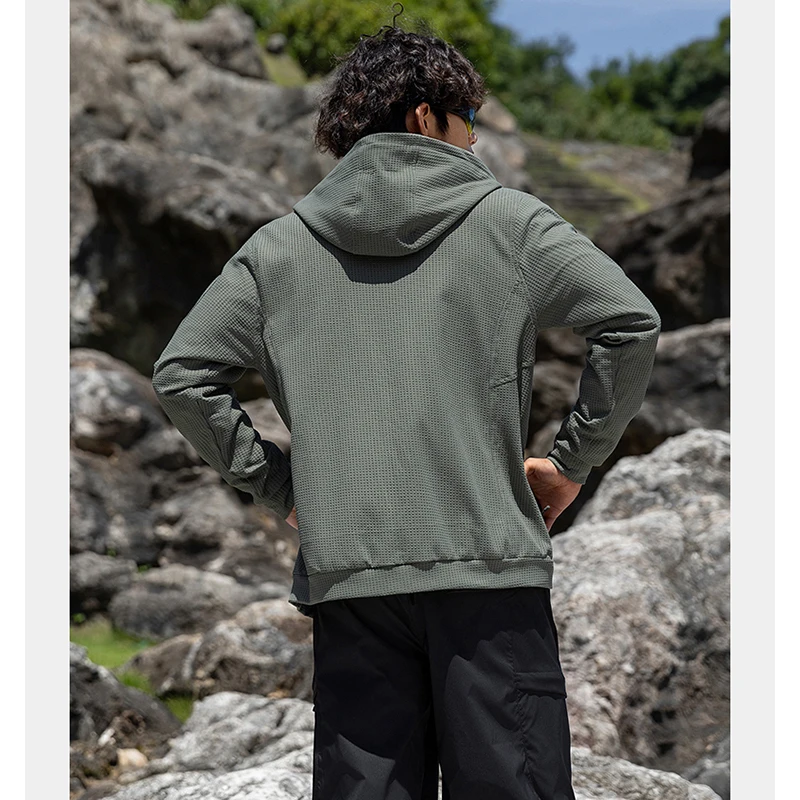 Men's Waffle-Knit Hooded Zip-Up Jacket – UPF50+ Sun Protection, 7A Antibacterial & Quick-Dry for Hiking, Running Outdoor Sports