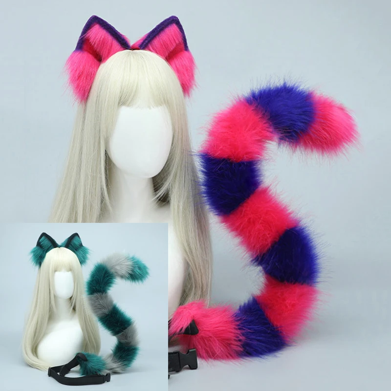 Cheshire Cat Cosplay Tail Headwear Set Party Props Animal Ear Halloween Carnival Club Pub Masquerade Costumes Women Headband