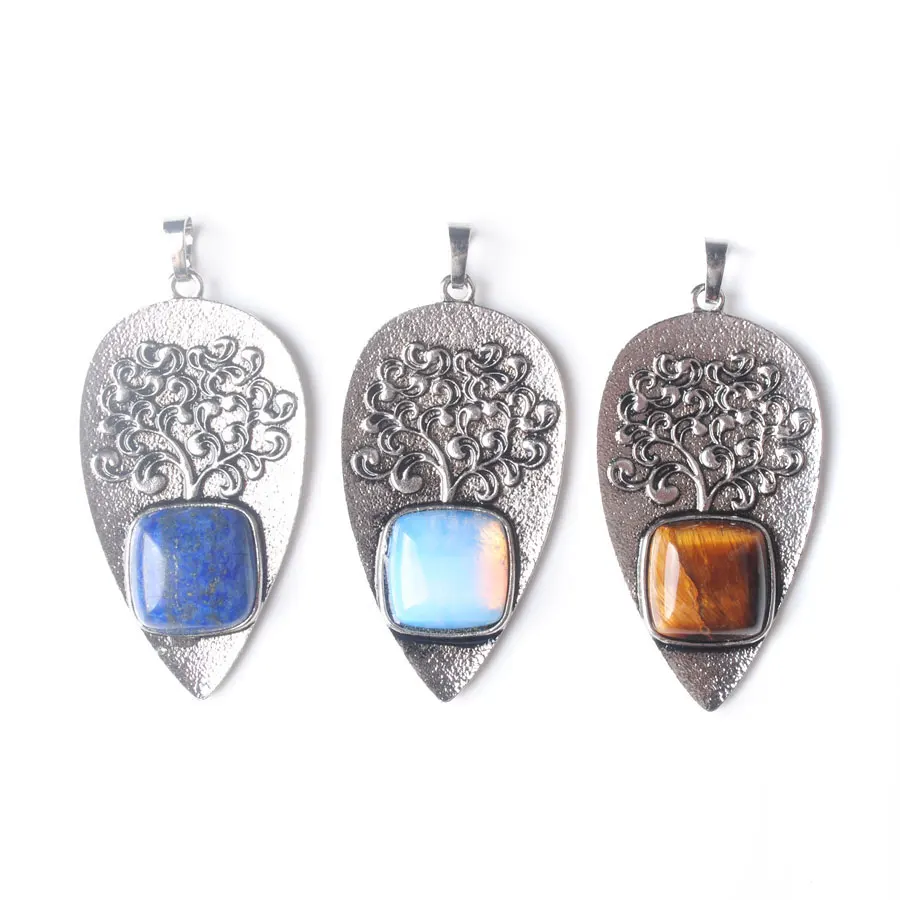 

WOJIAER Natural Stone Quartz Aventurine Pendulum Carrot Stainless Charm Shape Pendant BO984
