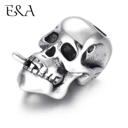 Stainless Steel Beads Skull Metal Large Hole 6mm Charm Slider DIY Men Bracelet Making Supplies Handmade Jewelry Findings