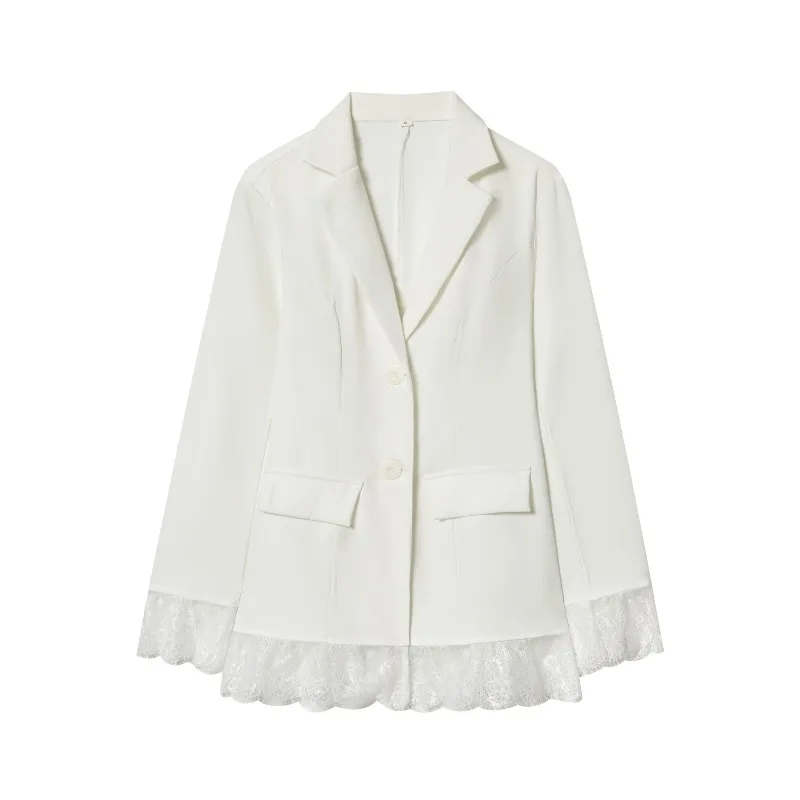 Women's Design Sense Cinched Waist Fashion Women's Lace Patchwork Suit Jacket with European American Style Slimming Form-fitting