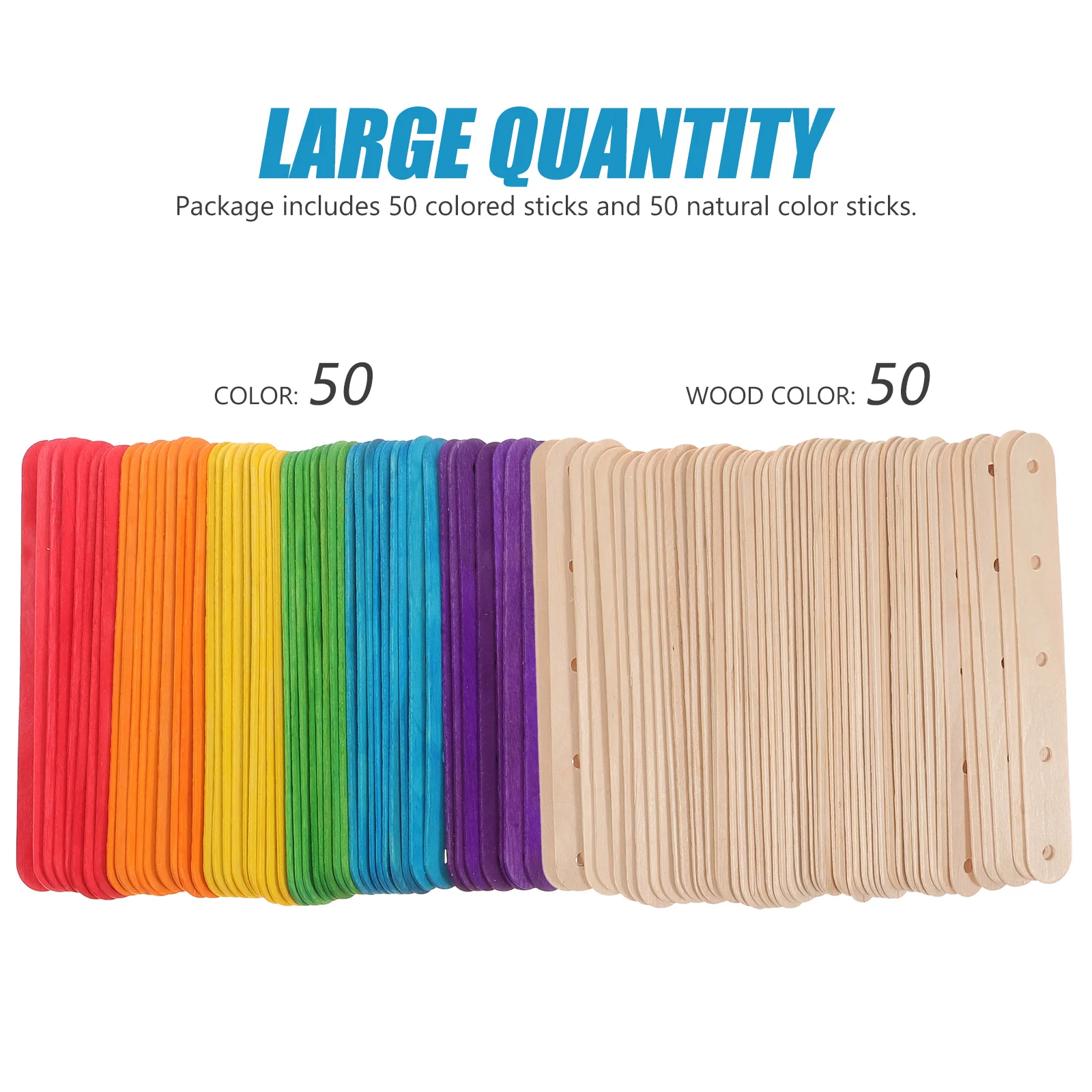 100PCS Natural Jumbo Colored Wood Craft Sticks Popsicle Wood Colored Craft Stick for DIY Crafts Creative Designs (Colorful+Natur