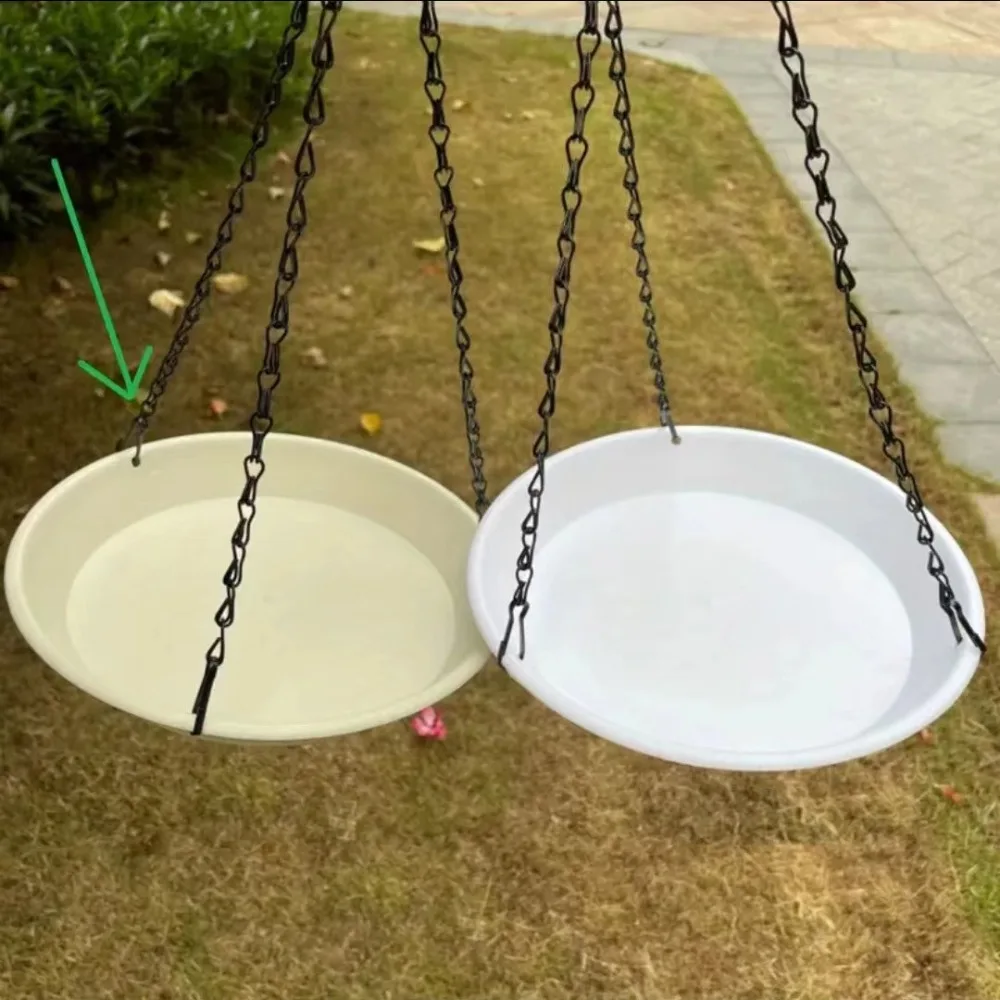 Round Shaped Birds Feeder Birdbath Bowl with Hanging Chain Bird Feeder Plate Bird Bath Tray Outdoor Garden Yard Farm Decor view 4