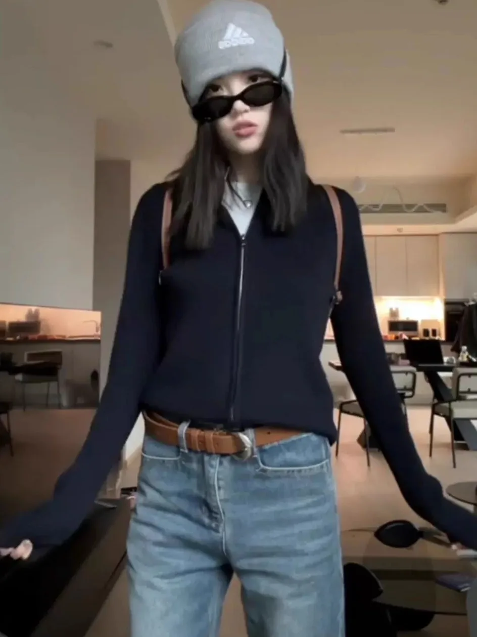 

Women's Stand-up Collar Zipper Knit Cardigan Sweater Slim Fit Cashmere Blend Autumn Winter Coat