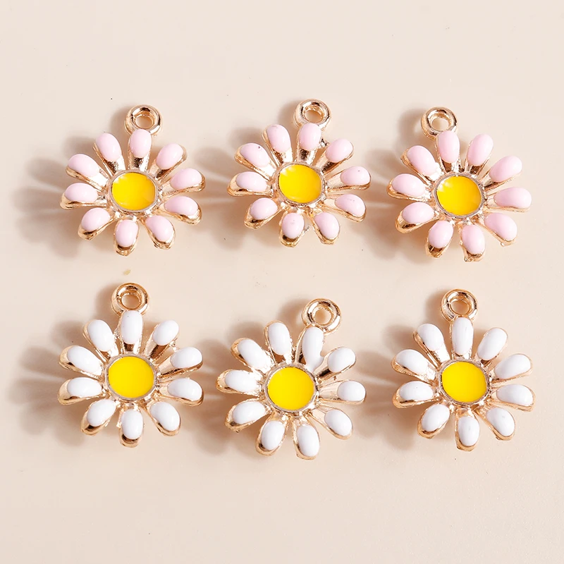 Leslie 10 Stück Emaille-Anhänger in Weiß und Gelb mit Gänseblümchen-Motiv für die Herstellung von Halsketten, Ohrringen, Armbändern, Charms, DIY-Schmuckzubehör – Detail 21