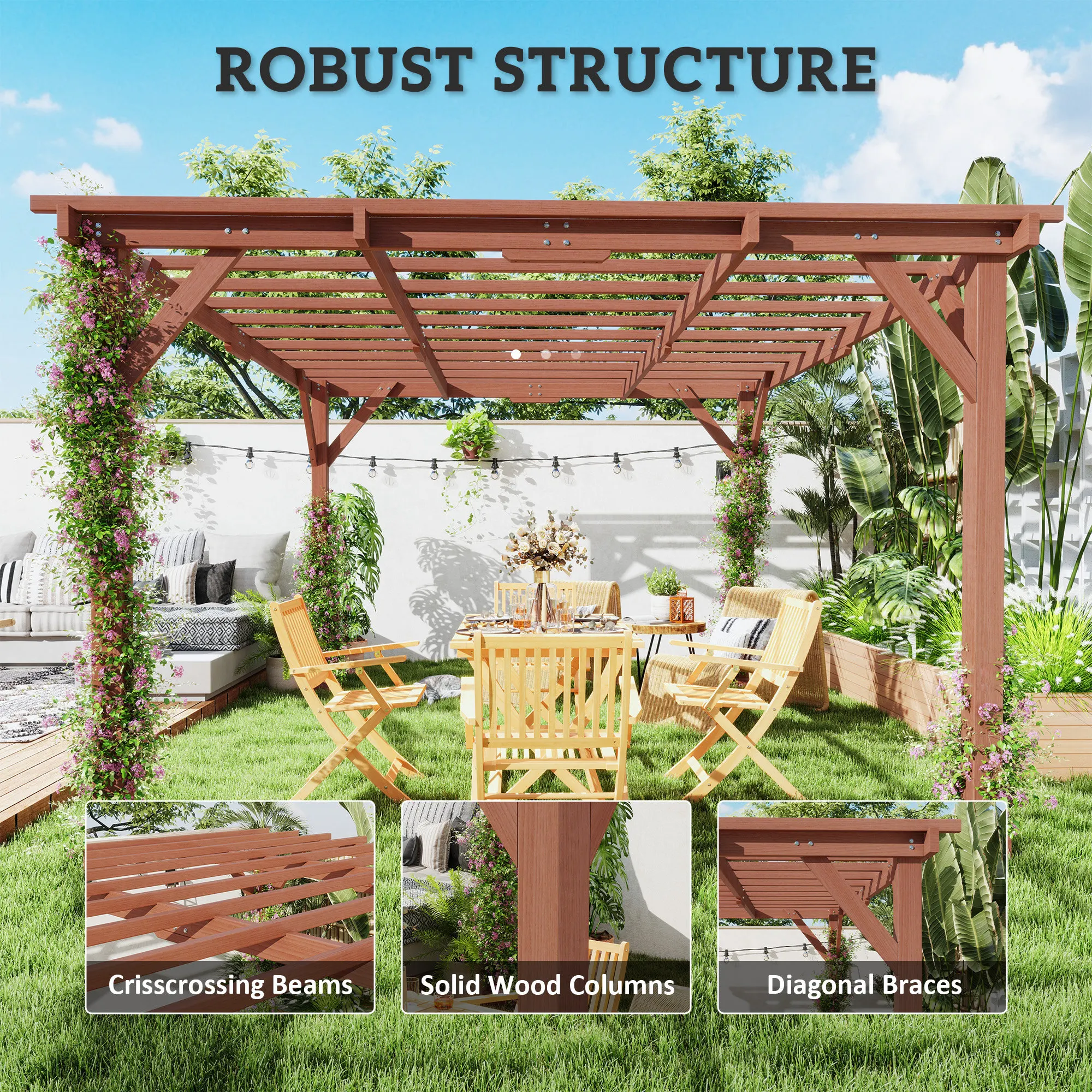 11' x 12.5' Outdoor Wood Pergola with Grape Trellis for Patio, Deck, Backyard, Lawn view 4