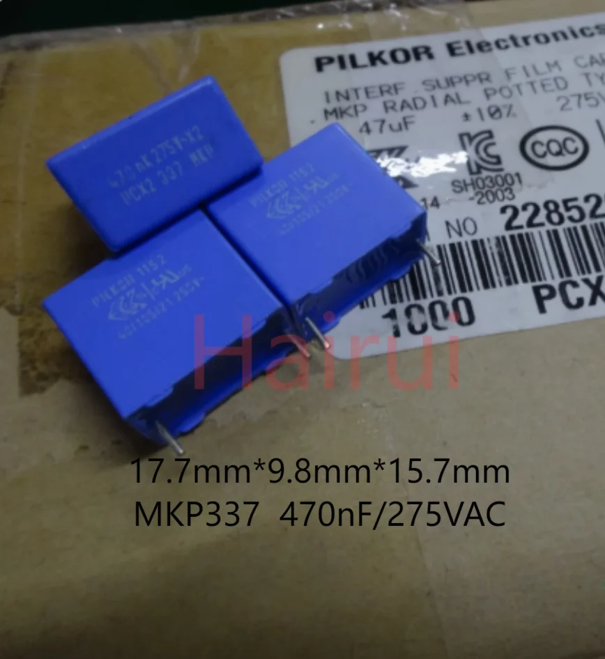 

10PCS/LOT PILKOR MKP337 MKP335 0.47uf/275vAC 470nf u47 474 10% 20% Safety standard film Capacitor 15MM