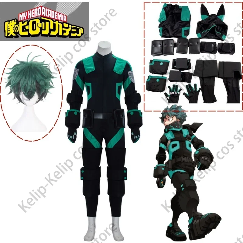 My foreAcademia Midoriya Izuku Cosplay Costume pour homme, perruque, uniforme de skip noir, ensemble complet d'accessoires, Halloween, Noël trempé, anime