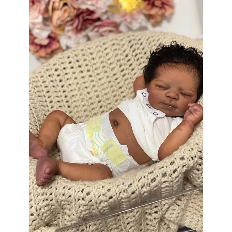 19inch Full Body Vinyl Reborn Baby Doll Pascale Lifelike Babys with Dark Skin Handmade Real Looking Baby Dolls Toys for Girls