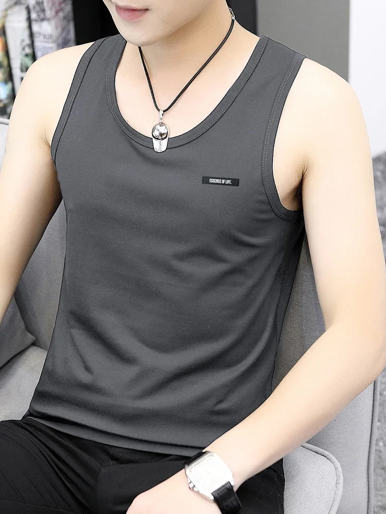 

Мужская летняя футболка-майка Modal Fitn: быстросохнущая, охлаждающая, для бега, без рукавов, модная, вязаная, с круглым вырезом, для дома...