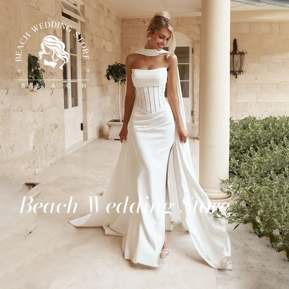 

Beach Mermaid Strapless Mordern Simple Elegant Sleeveless Backless Bridal Gowns 2025 Wedding Dress Vestidos De Novia Customized