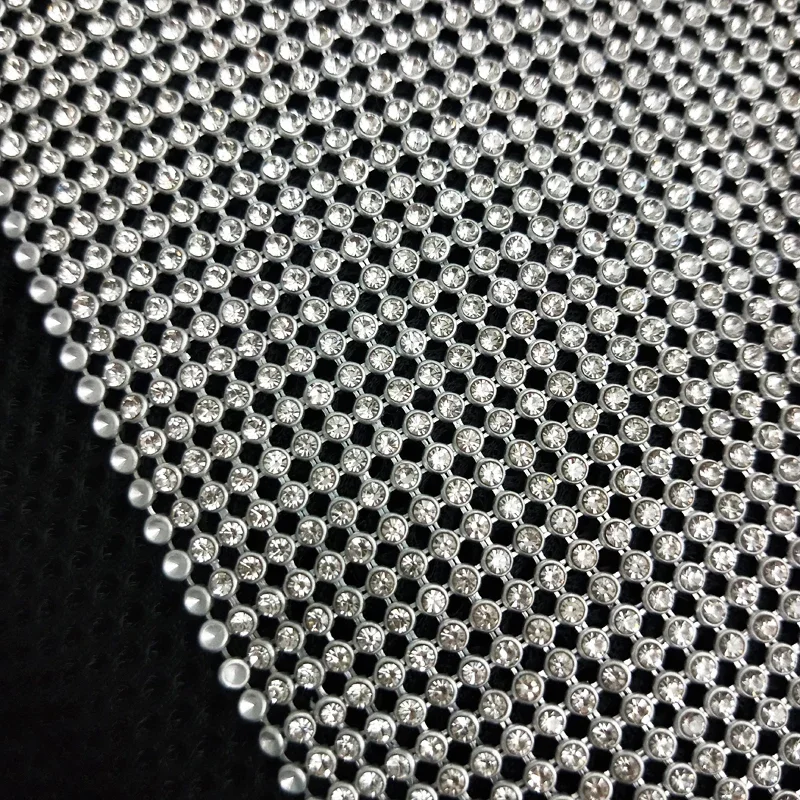 45x120cm Sparkly Silver Base Rhinestone Metal Mesh Chainmail Fabric For DIY Sewing Cosplay Dress Bag Garment Body Jewelry