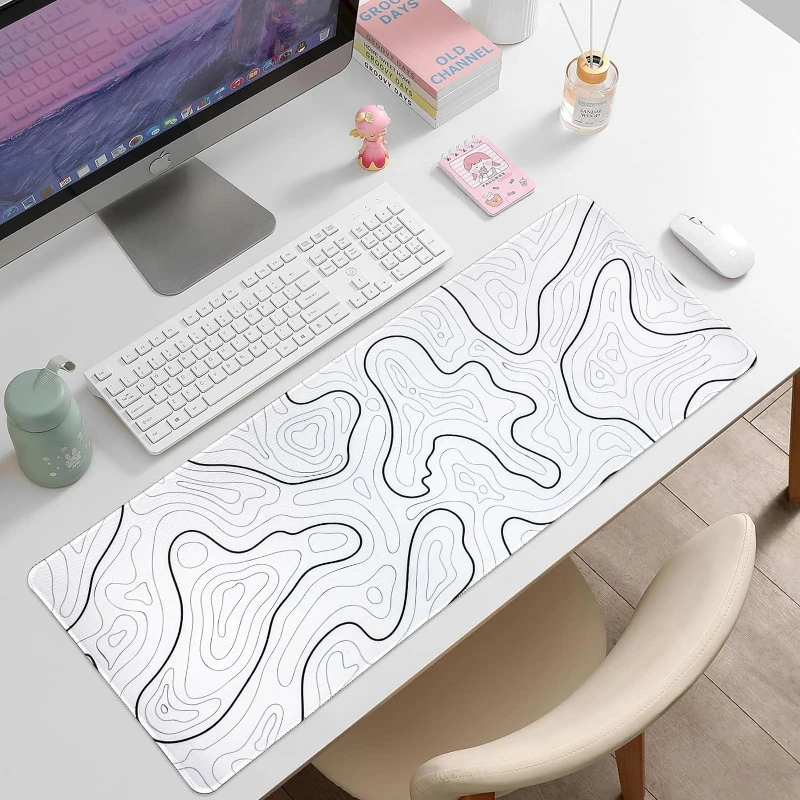 Large Gaming Mouse Pad for Desk White Topographic Mouse Pad for Gaming Office Mouse Pads Keyboard Pad Desk Pad for Computer