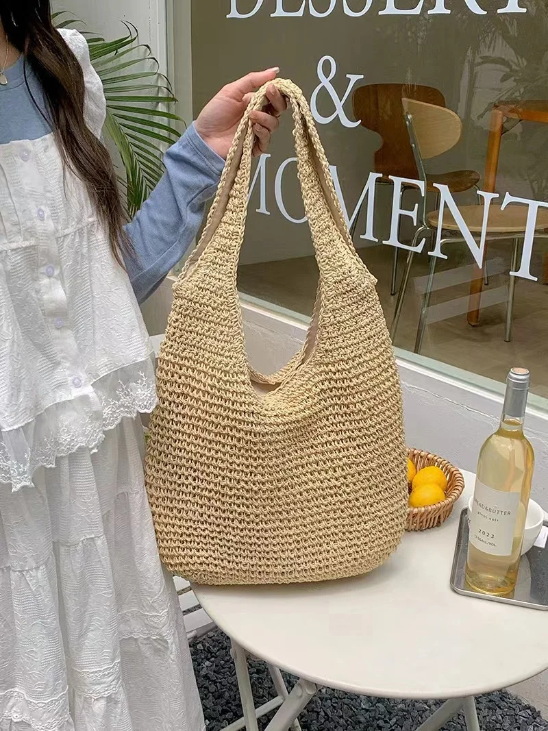 2024 Summer Holiday Straw Bag Shoulder Bag Tote Bag Large Capacity Shopping Bag Leisure Portable Beach Travel Bag