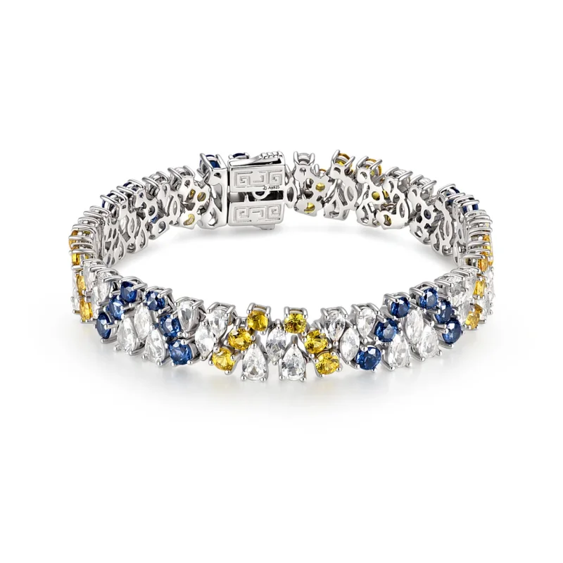 Bellux lab grown colorful sapphire fashion bracelet 925 silver plated gold blue yellow white full diamonds Bracelet