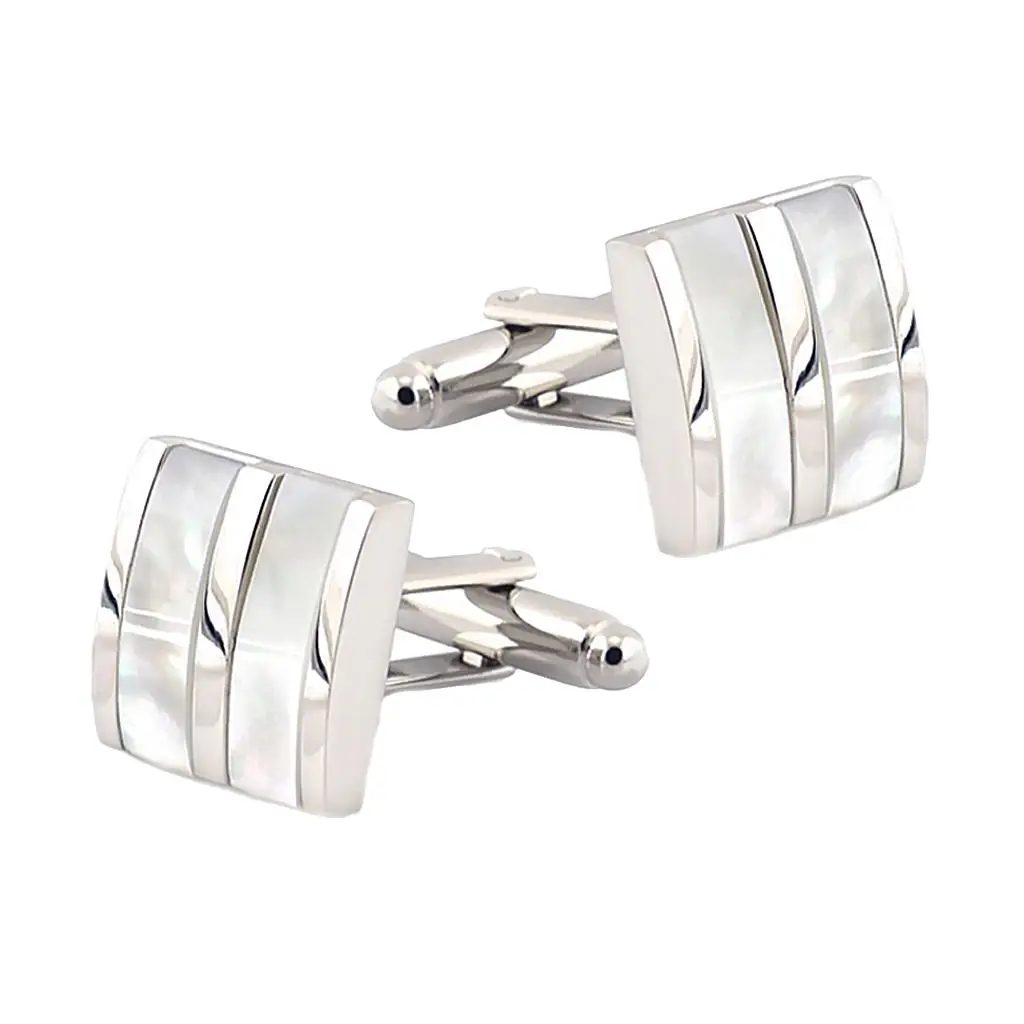 Rectangle Brass Shell Cufflinks Elegant Trendy Mens Jewelry for Tuxedo Shirt Wedding Party