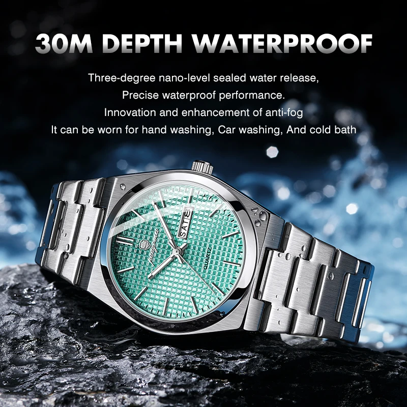 2025 New Men Watch Stainless Steel Business Style Luxury Rhinestone 43mm Blue Gold Quartz Movement Wristwatch Relogios Masculino